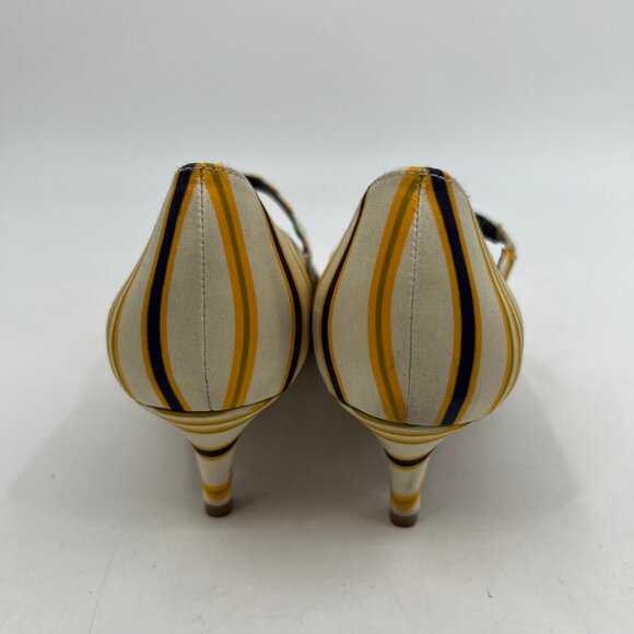 Tory Burch Cream Yellow Striped Beverly Kitten Heels | Size 10.5 - Picture 7 of 11